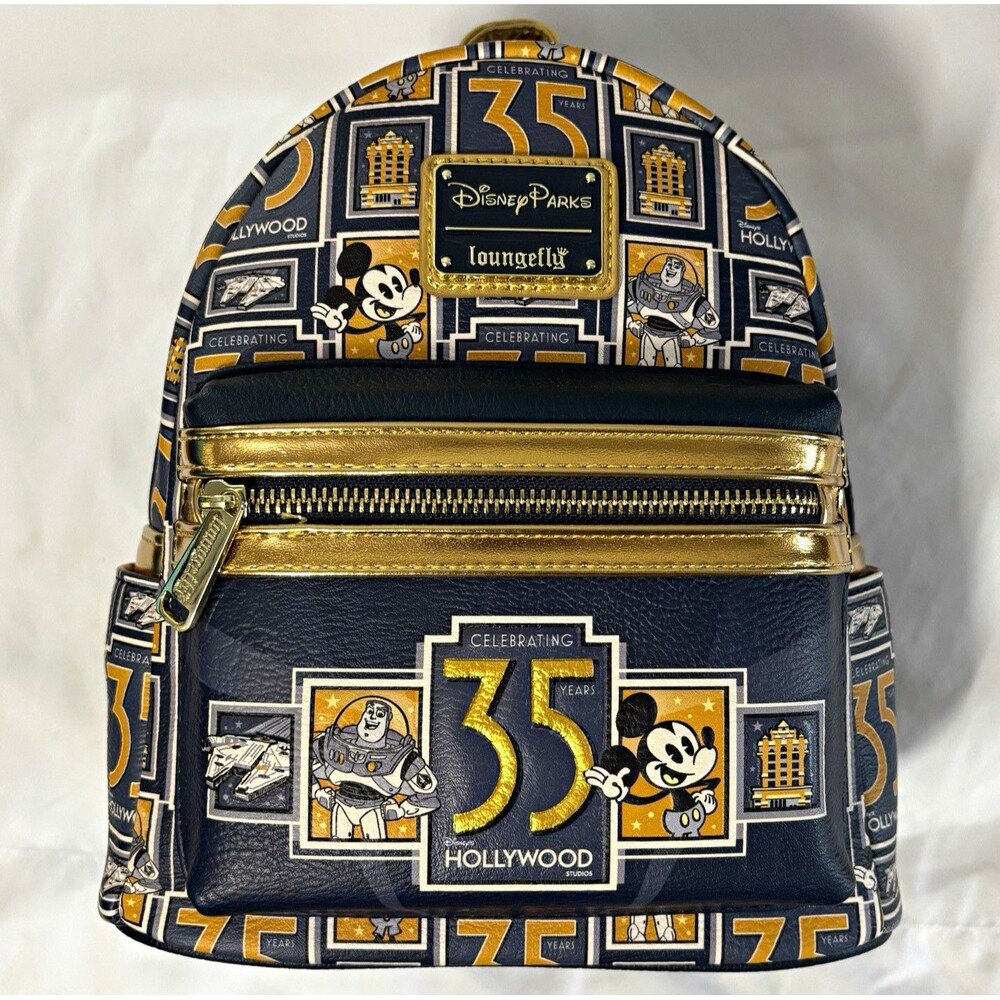 LOUNGEFLY Disney 2024 Hollywood Studios 35 Years Mini Backpack Navy/Gold-NWT
